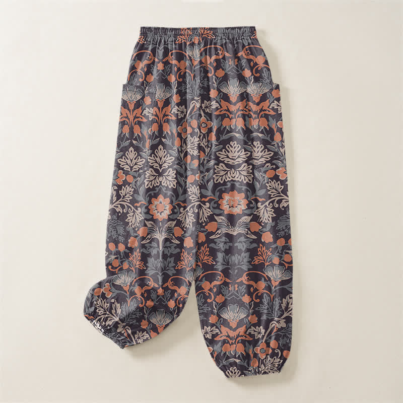 Buddha Stones Pantalones harem de algodón con estampado floral paisley vintage para mujer, cintura elástica y bolsillos laterales. - image 4