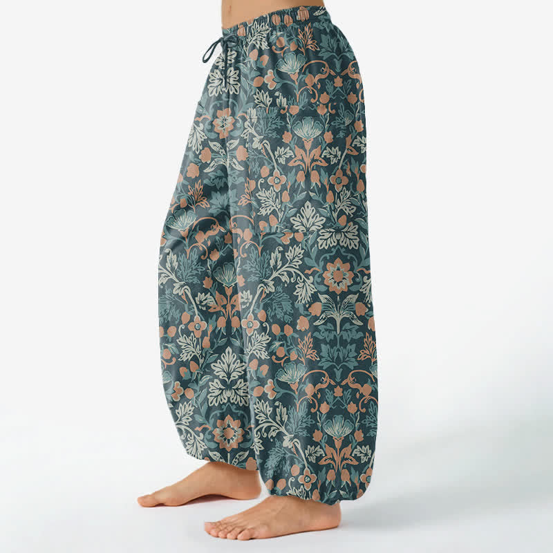 Buddha Stones Pantalones harem de algodón con estampado floral paisley vintage para mujer, cintura elástica y bolsillos laterales. - image 8