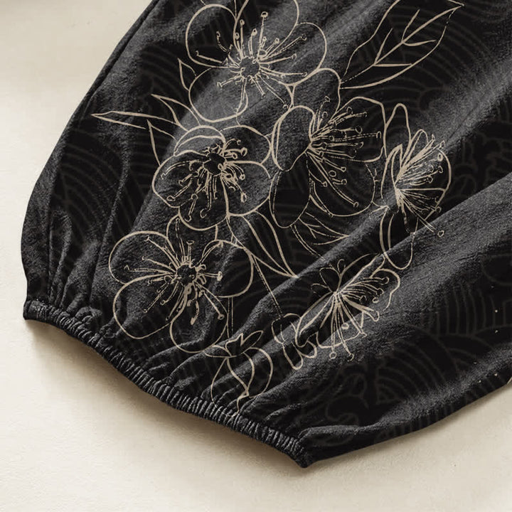 Buddha Stones Pantalones harem de algodón para mujer con estampado floral de peces koi y cintura elástica, con bolsillos laterales. - image 6