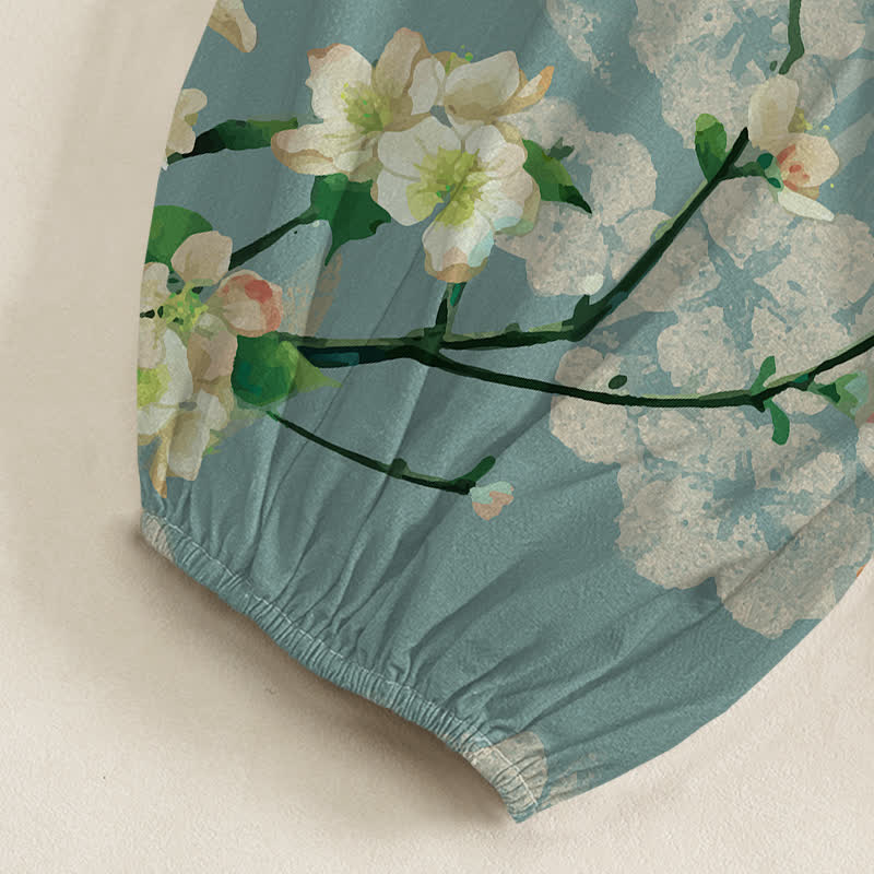 Buddha Stones Pantalones harem de mujer con cintura elástica y bolsillos laterales, estampado de flores de durazno y pájaros volando, hechos de algodón. - image 6