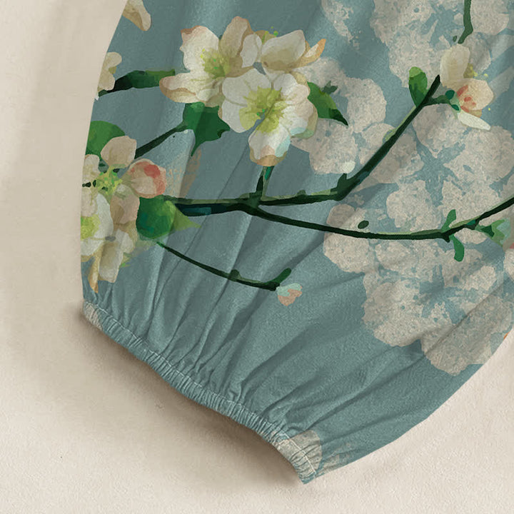 Buddha Stones Pantalones harem de mujer con cintura elástica y bolsillos laterales, estampado de flores de durazno y pájaros volando, hechos de algodón. - image 6