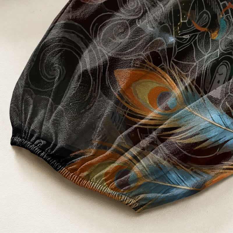 Buddha Stones Pantalones harem de algodón estilo bohemio con estampado de plumas de fénix volador para mujer, cintura elástica y bolsillos laterales. - image 6