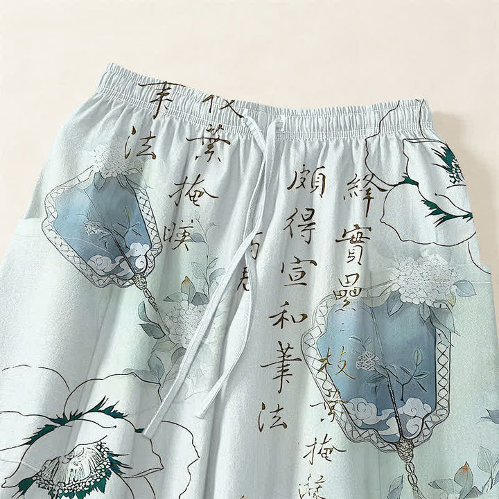 Buddha Stones Pantalones harem de mujer con cintura elástica y bolsillos laterales, estampado de loto de algodón con efecto lavado a la tinta. - image 5
