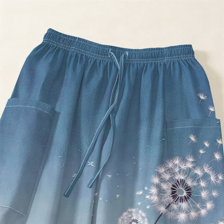 Buddha Stones Pantalones harem de algodón con estampado de vaca, gato y diente de león para mujer, con cintura elástica y bolsillos laterales. - image 5