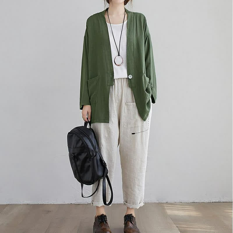 Buddha Stones Camisas de manga larga lisas, informales y minimalistas para mujer, con bolsillos, ideales para primavera y verano. - image 2