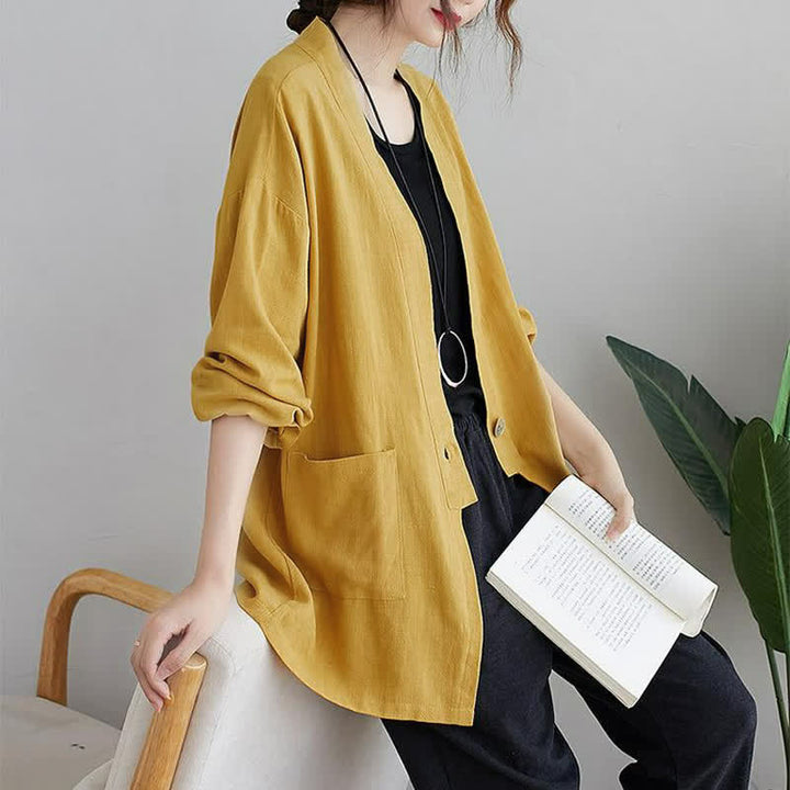 Buddha Stones Camisas de manga larga lisas, informales y minimalistas para mujer, con bolsillos, ideales para primavera y verano. - image 14