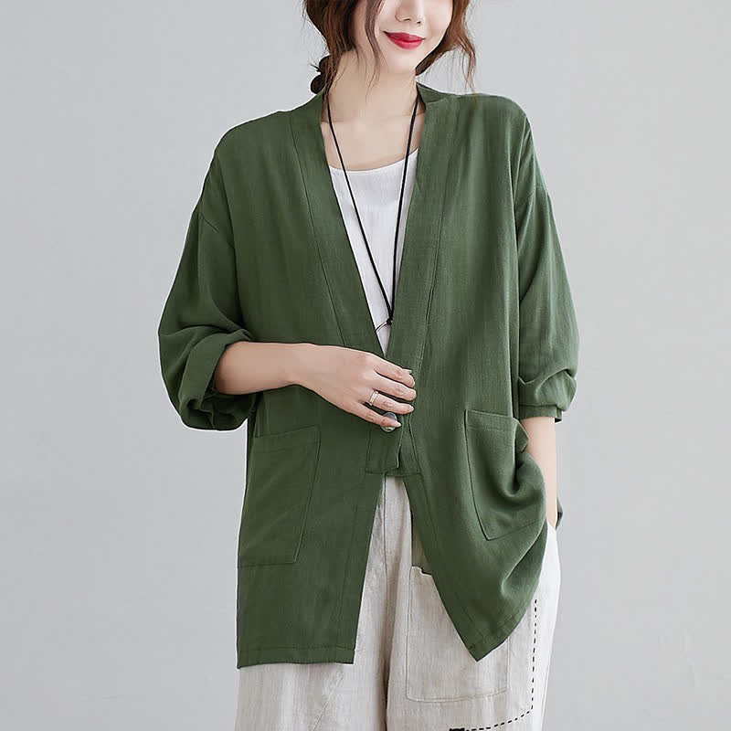 Buddha Stones Camisas de manga larga lisas, informales y minimalistas para mujer, con bolsillos, ideales para primavera y verano. - Verde oliva oscuro - US4, UK/AU8, EU36 (L) - image 0