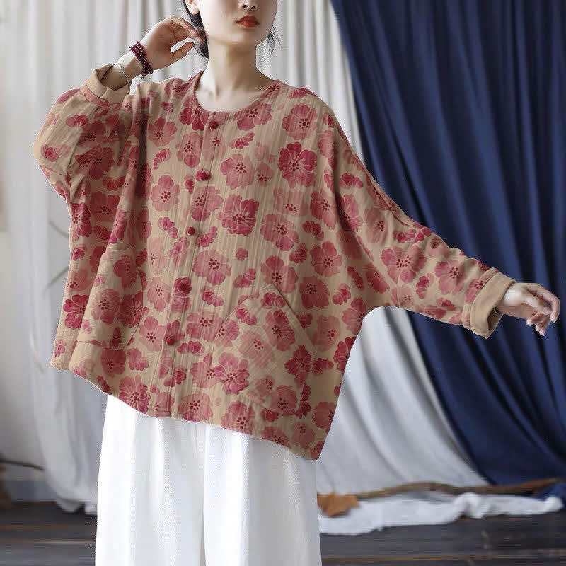 Buddha Stones Chaqueta de mujer rosa elegante de estilo retro con botones y estampado floral, ideal para primavera. - BurlyWood - US14, UK/AU18, EU46 (2XL) - image 0