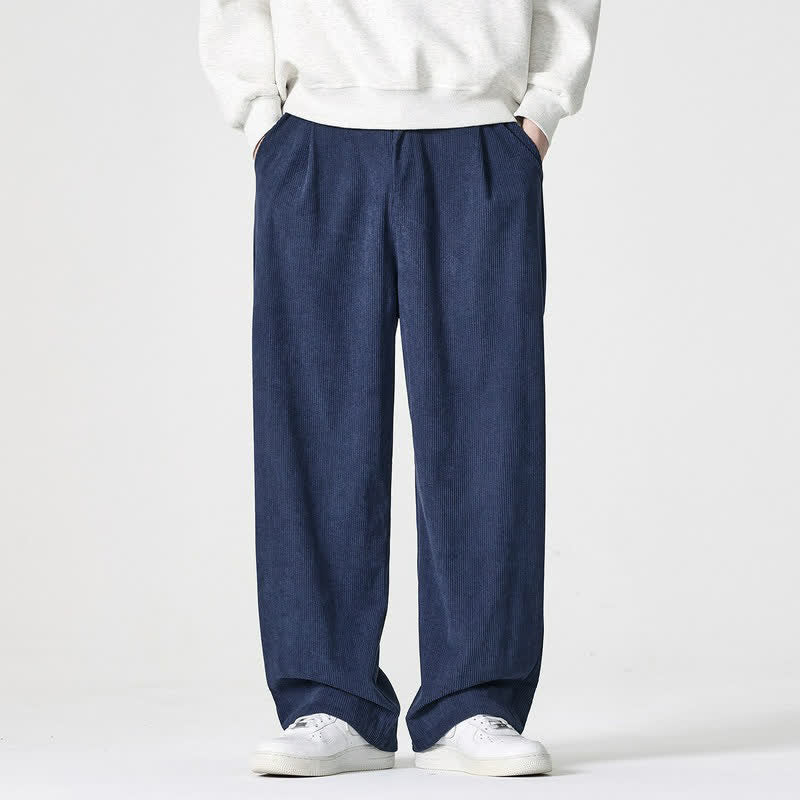 Buddha Stones Pantalones tobilleros casuales de otoño/invierno con cremallera, diseño liso, para hombre, pierna recta, con bolsillo. - Azul oscuro - US/UK/AU46, EU56 (5XL) - image 0