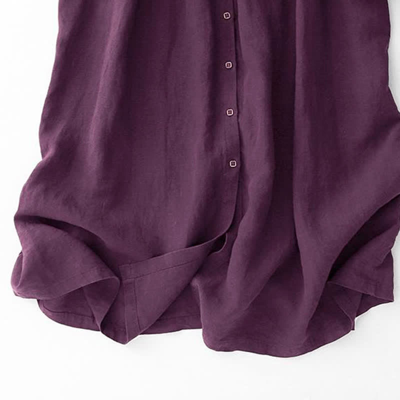 Buddha Stones Vestido morado de manga larga con botones y bolsillos, estilo casual de otoño para mujer. - image 5
