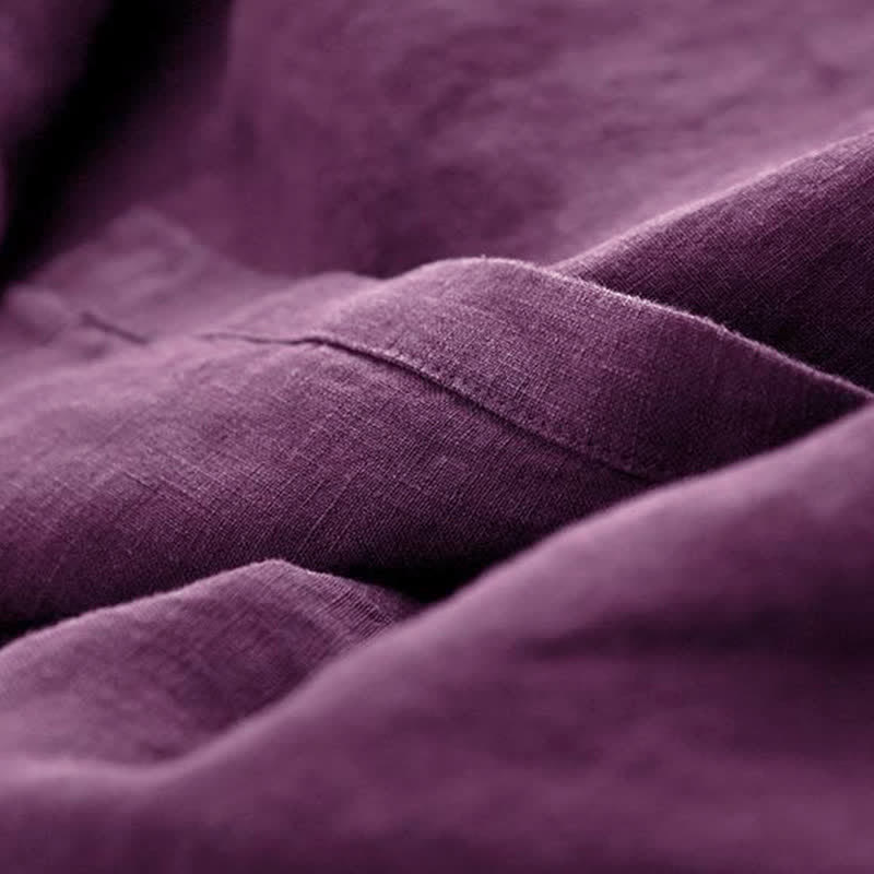 Buddha Stones Vestido morado de manga larga con botones y bolsillos, estilo casual de otoño para mujer. - image 9