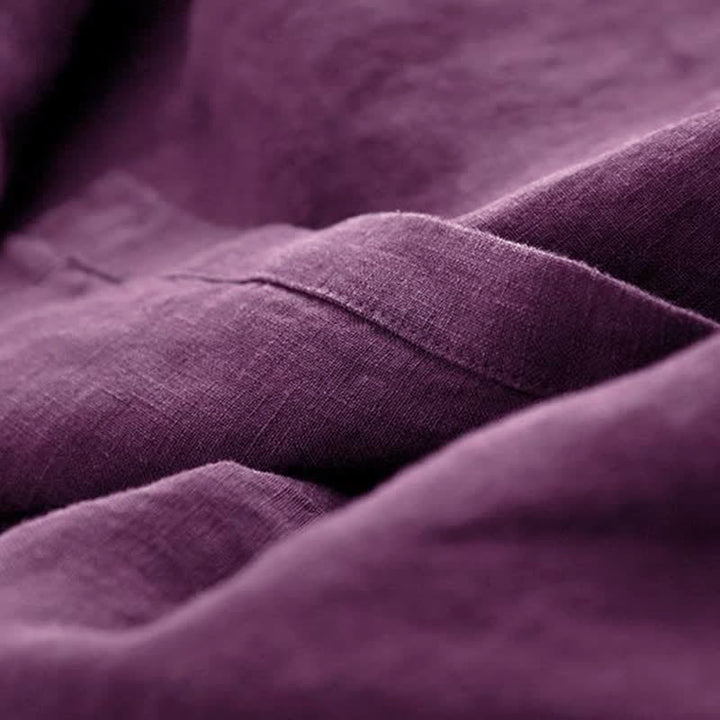 Buddha Stones Vestido morado de manga larga con botones y bolsillos, estilo casual de otoño para mujer. - image 9