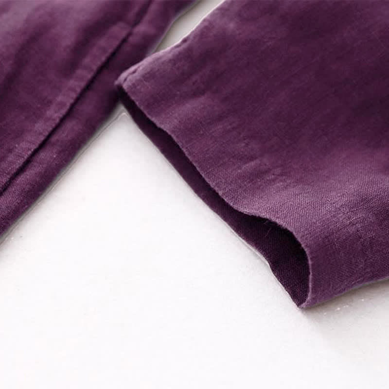 Buddha Stones Vestido morado de manga larga con botones y bolsillos, estilo casual de otoño para mujer. - image 8