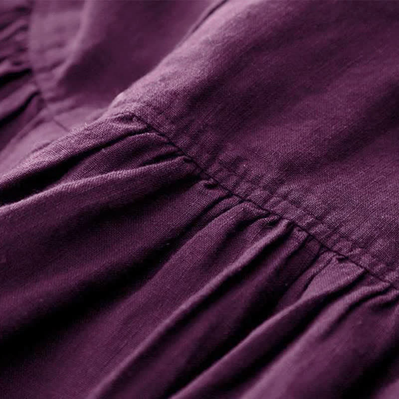Buddha Stones Vestido morado de manga larga con botones y bolsillos, estilo casual de otoño para mujer. - image 7