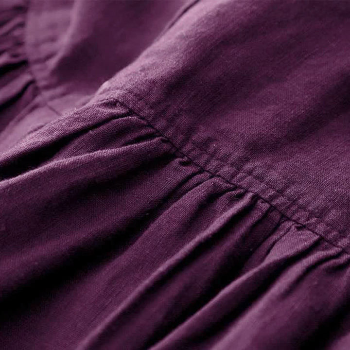 Buddha Stones Vestido morado de manga larga con botones y bolsillos, estilo casual de otoño para mujer. - image 7