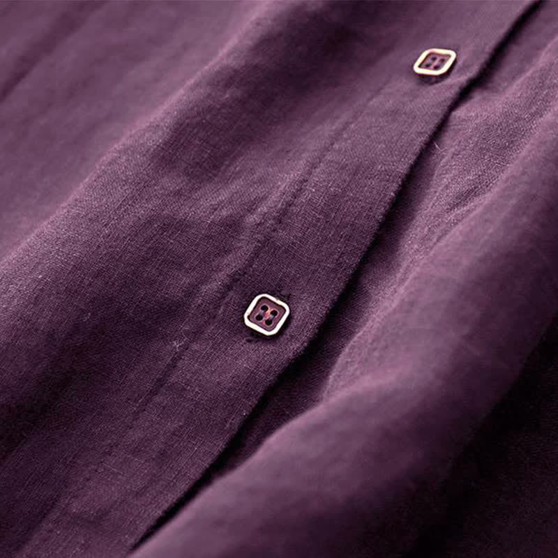 Buddha Stones Vestido morado de manga larga con botones y bolsillos, estilo casual de otoño para mujer. - image 6