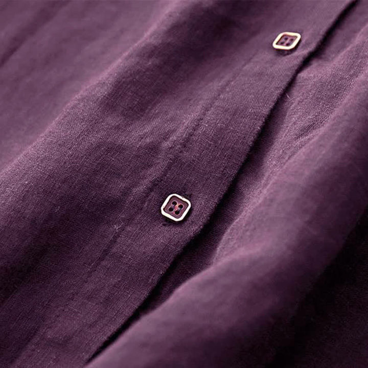 Buddha Stones Vestido morado de manga larga con botones y bolsillos, estilo casual de otoño para mujer. - image 6