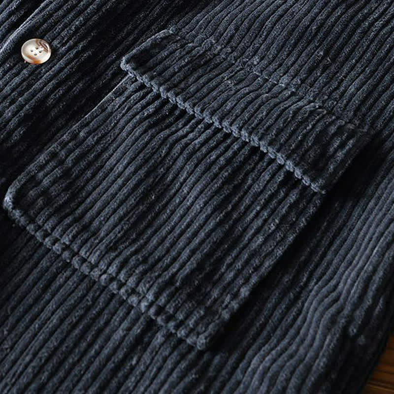 Buddha Stones Chaquetas de hombre de pana de algodón liso con botones, estilo vintage, para otoño/invierno, con bolsillo. - image 3