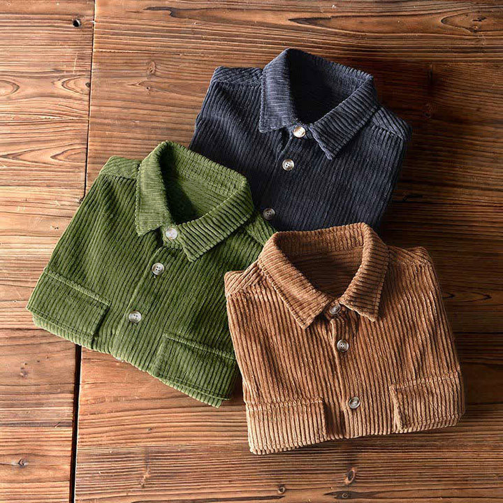 Buddha Stones Chaquetas de hombre de pana de algodón liso con botones, estilo vintage, para otoño/invierno, con bolsillo. - image 19