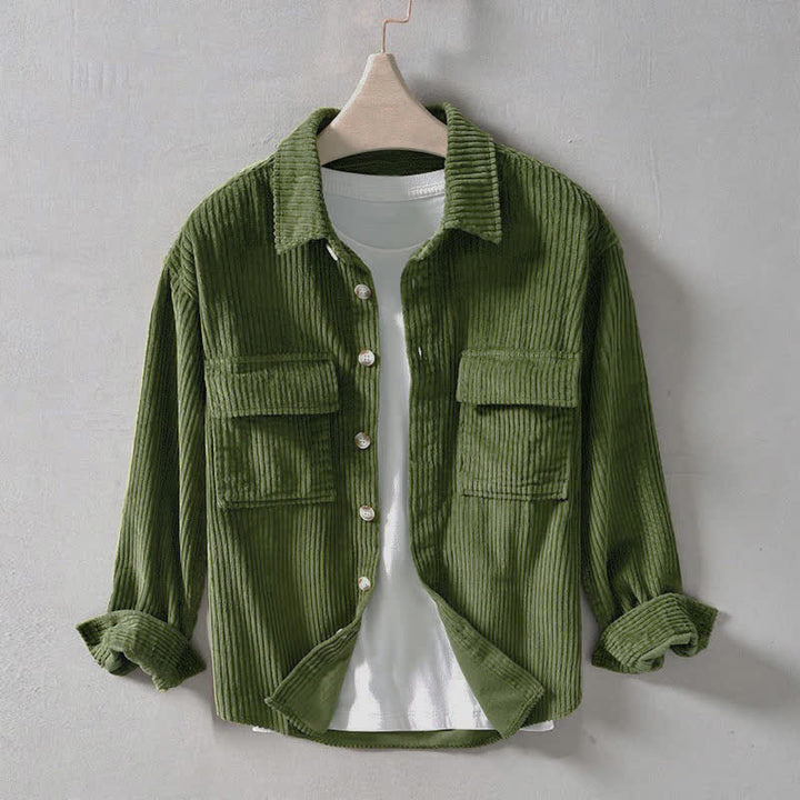 Buddha Stones Chaquetas de hombre de pana de algodón liso con botones, estilo vintage, para otoño/invierno, con bolsillo. - Verde oliva - US/UK/AU36, EU46 (L) - image 7