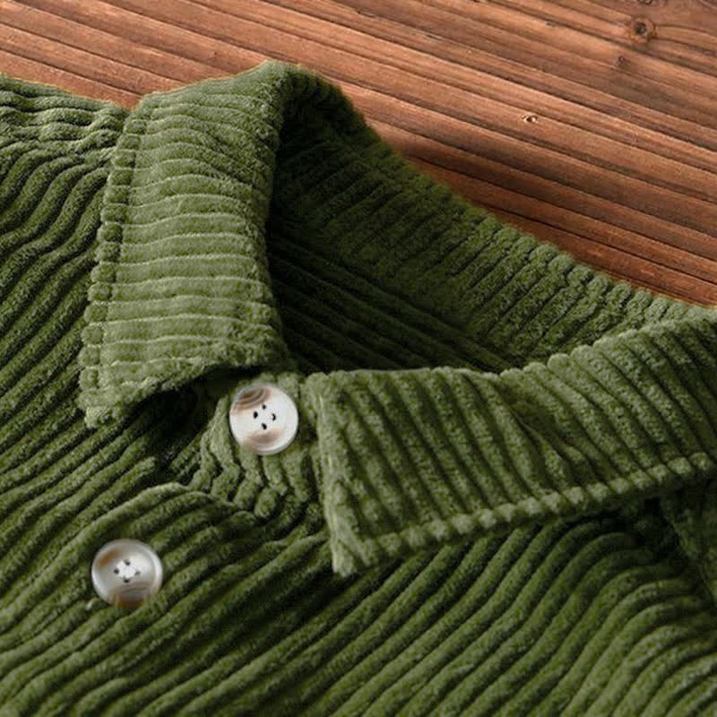 Buddha Stones Chaquetas de hombre de pana de algodón liso con botones, estilo vintage, para otoño/invierno, con bolsillo. - image 8