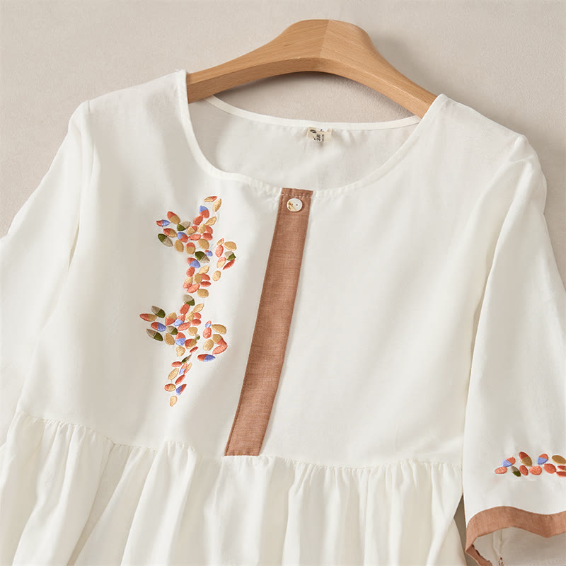 Vestido midi de manga corta para mujer con bordado étnico de Buddha Stones y estampado de primavera. - image 2
