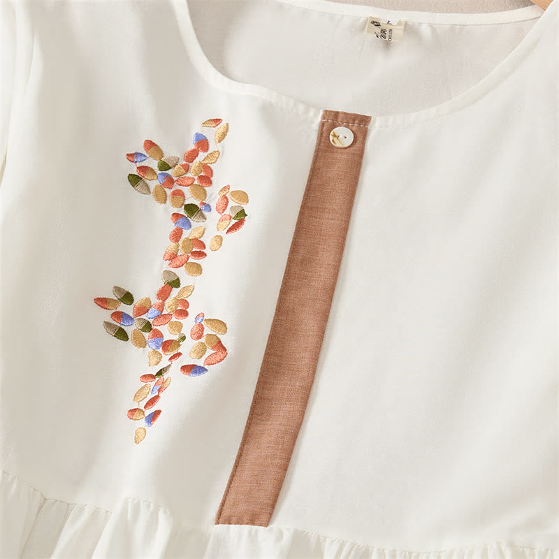 Vestido midi de manga corta para mujer con bordado étnico de Buddha Stones y estampado de primavera. - image 5