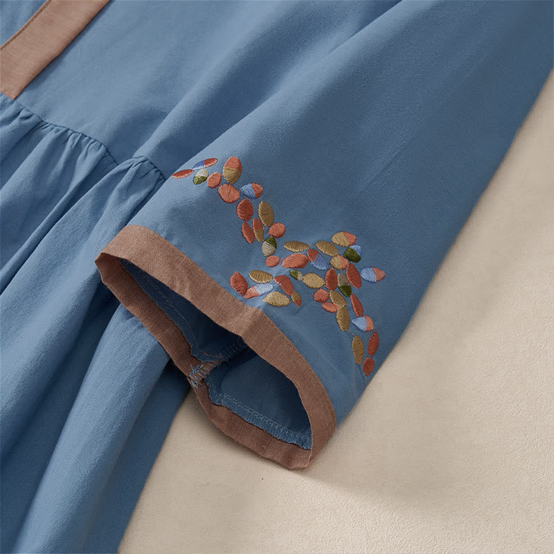 Vestido midi de manga corta para mujer con bordado étnico de Buddha Stones y estampado de primavera. - image 24