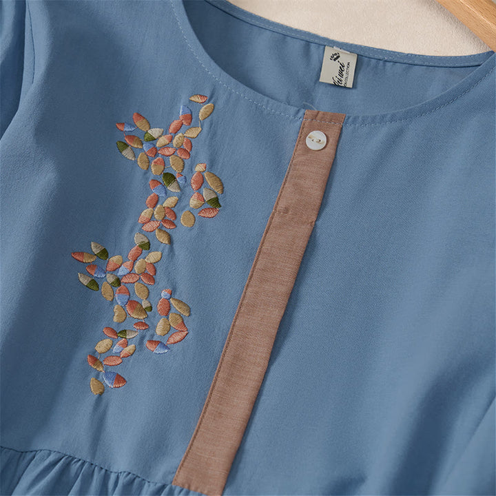Vestido midi de manga corta para mujer con bordado étnico de Buddha Stones y estampado de primavera. - image 26