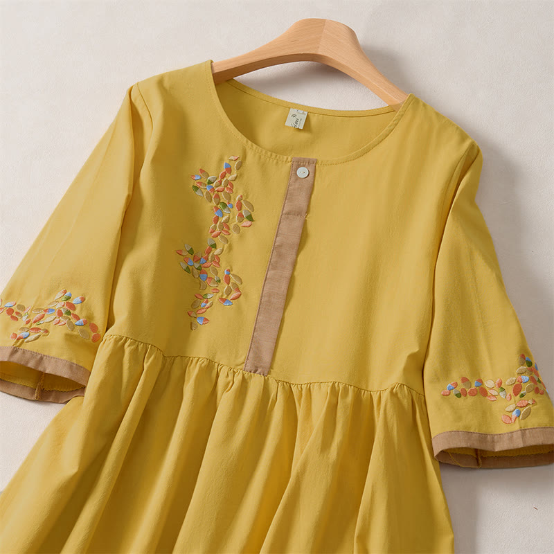 Vestido midi de manga corta para mujer con bordado étnico de Buddha Stones y estampado de primavera. - image 10