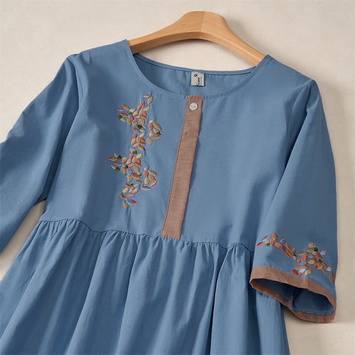 Vestido midi de manga corta para mujer con bordado étnico de Buddha Stones y estampado de primavera. - image 23