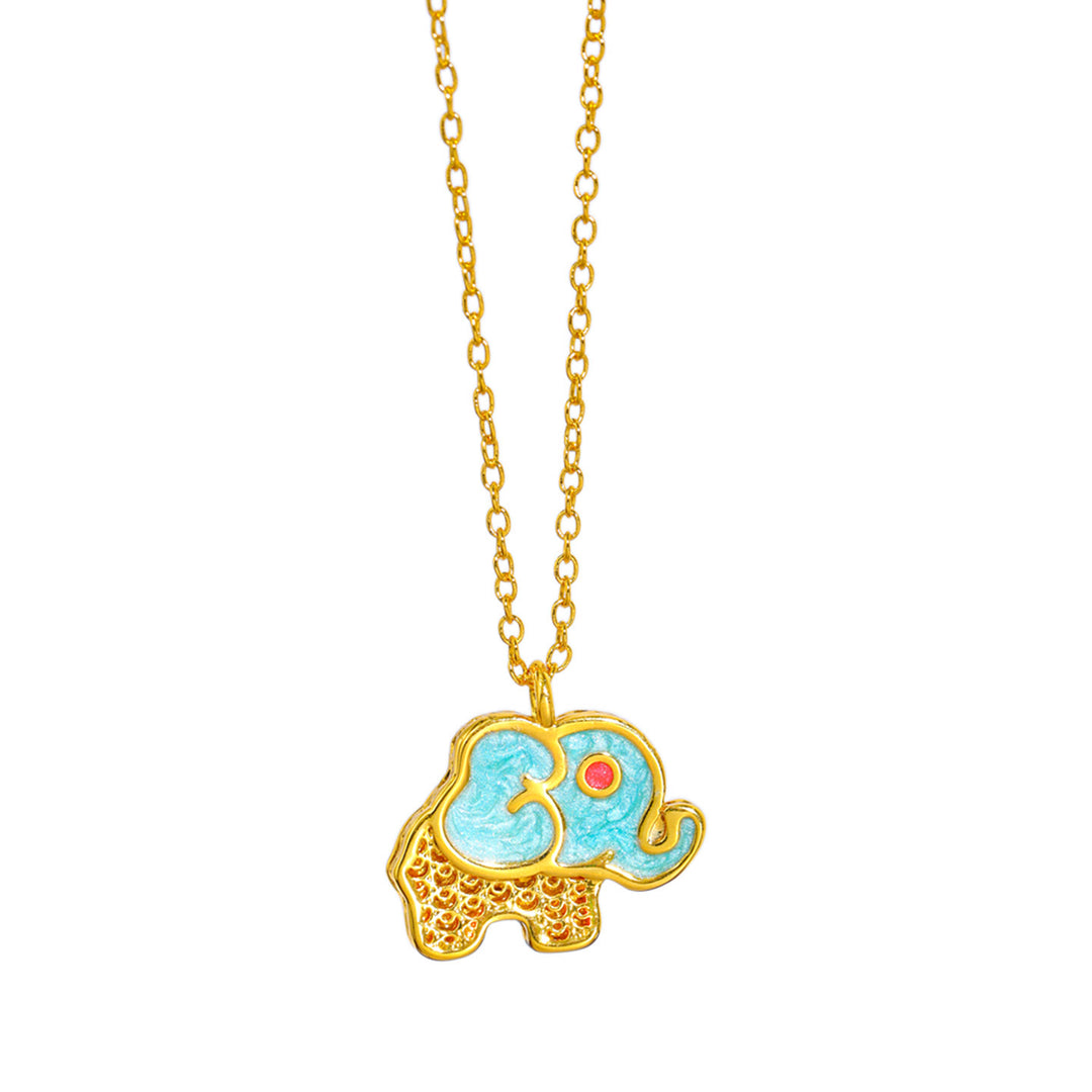 Buddha Stones Collar con colgante hueco de elefante de la suerte chapado en oro de 24 quilates en cobre. - image 3