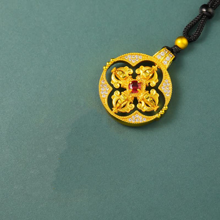 Buddha Stones Collar con colgante redondo de poder espiritual Vajra de latón chapado en oro - Vajra y cuerda negra - image 5