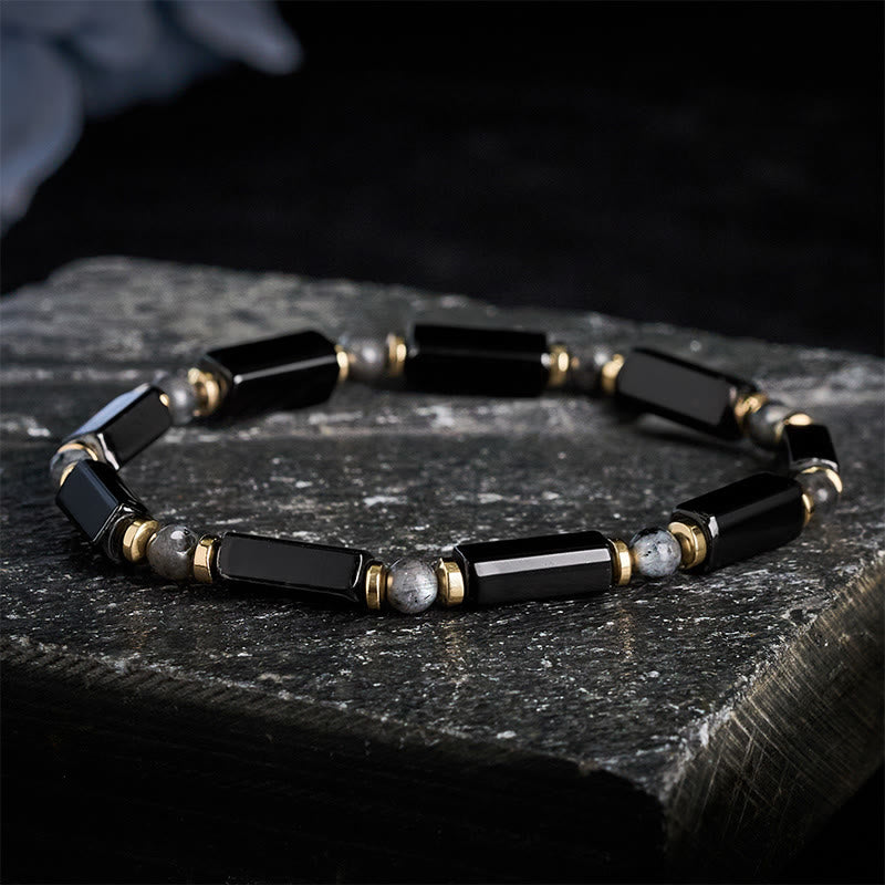 Buddha Stones Pulsera de cuentas con detalles de cobre y protección de ónix negro - image 1