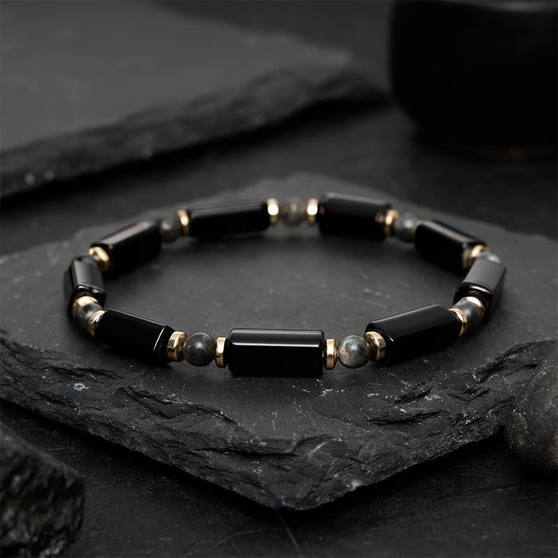 Buddha Stones Pulsera de cuentas con detalles de cobre y protección de ónix negro - image 2