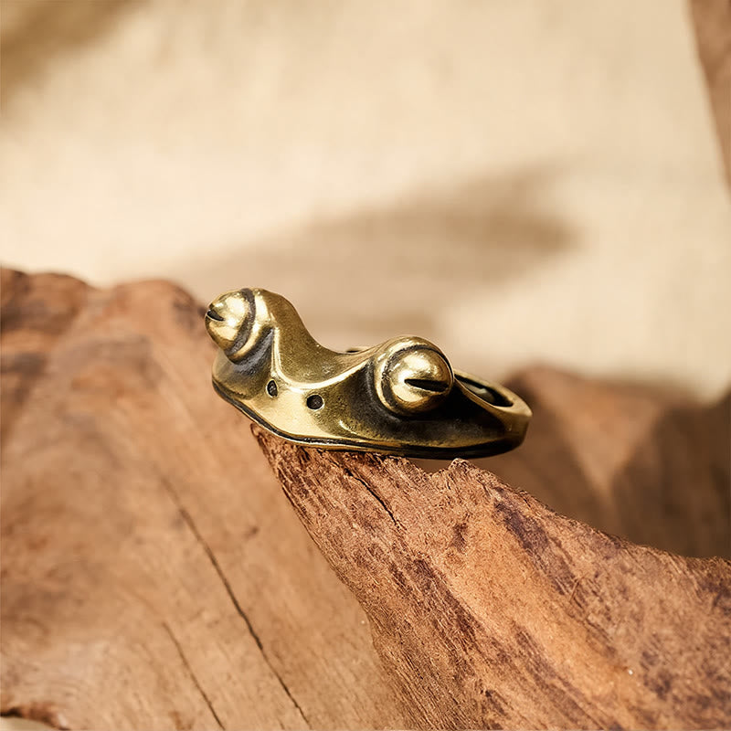 Buddha Stones Anillo ajustable de latón vintage con forma de rana Feng Shui para la prosperidad. - image 1