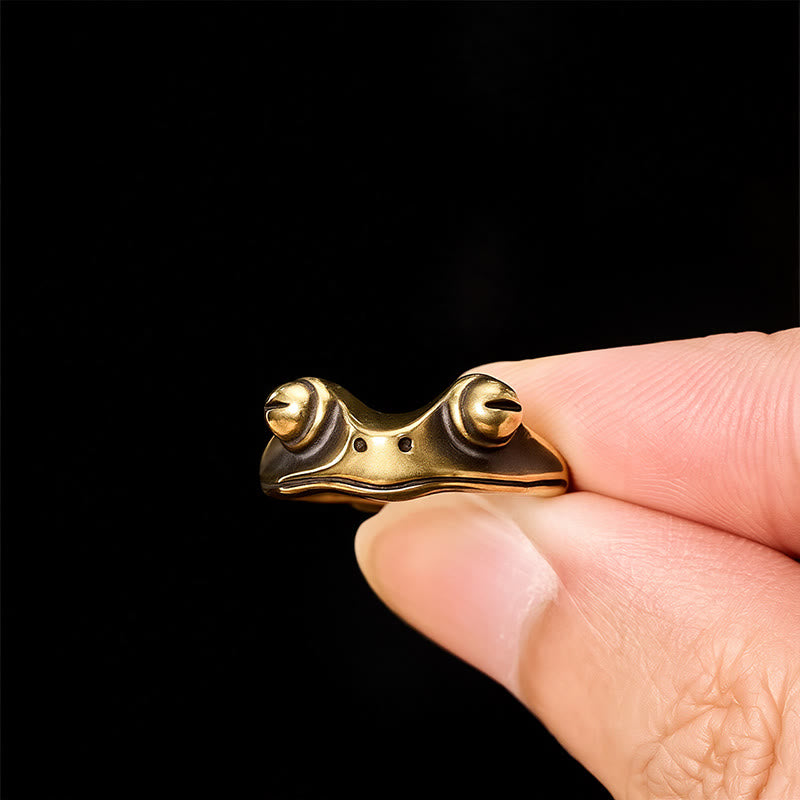 Buddha Stones Anillo ajustable de latón vintage con forma de rana Feng Shui para la prosperidad. - image 4