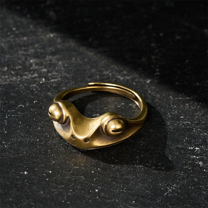 Buddha Stones Anillo ajustable de latón vintage con forma de rana Feng Shui para la prosperidad. - image 2
