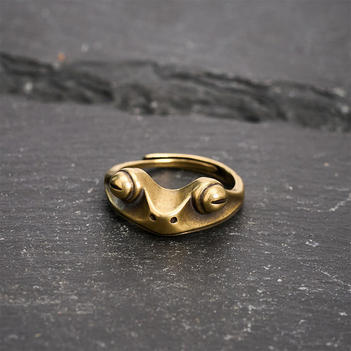 Buddha Stones Anillo ajustable de latón vintage con forma de rana Feng Shui para la prosperidad. - image 3