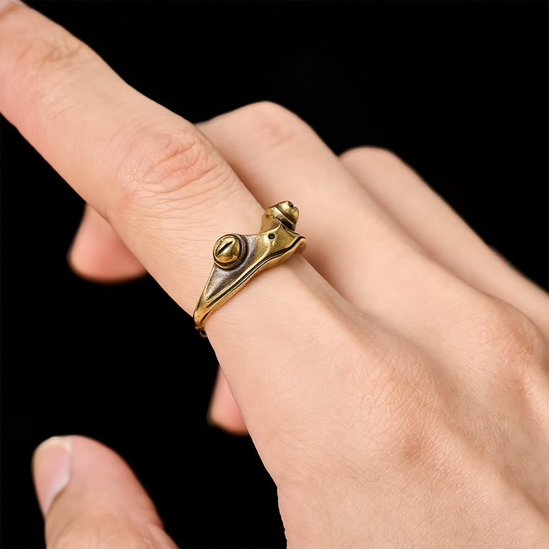 Buddha Stones Anillo ajustable de latón vintage con forma de rana Feng Shui para la prosperidad. - image 8
