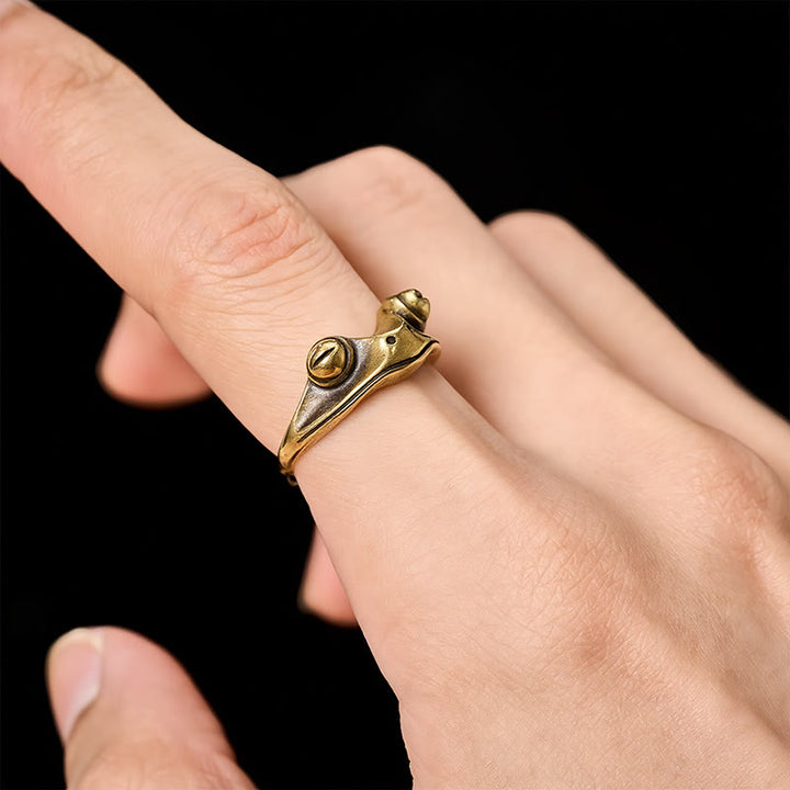 Buddha Stones Anillo ajustable de latón vintage con forma de rana Feng Shui para la prosperidad. - image 8
