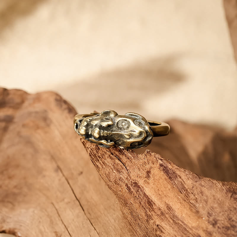 Buddha Stones Anillo ajustable de latón con diseño de pixiu para atraer riqueza y buena fortuna. - image 1