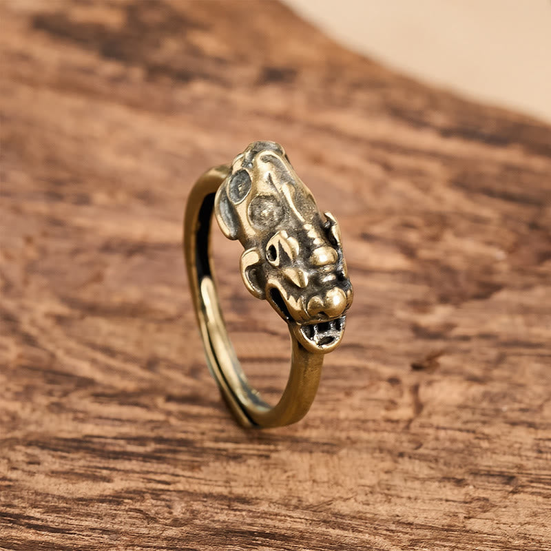 Buddha Stones Anillo ajustable de latón con diseño de pixiu para atraer riqueza y buena fortuna. - PiXiu (Riqueza ♥ Suerte) - image 0