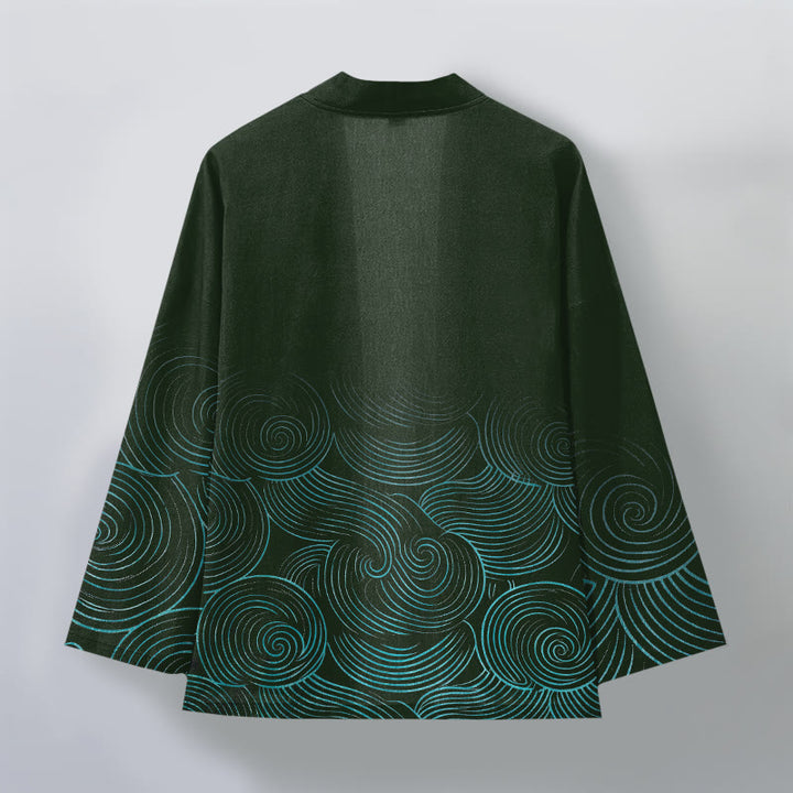 Buddha Stones Kimono de hombre con estampado de círculos ondulados de algodón y frente abierto - image 2