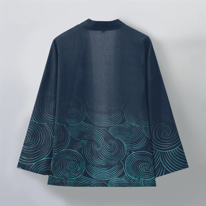 Buddha Stones Kimono de hombre con estampado de círculos ondulados de algodón y frente abierto - image 8