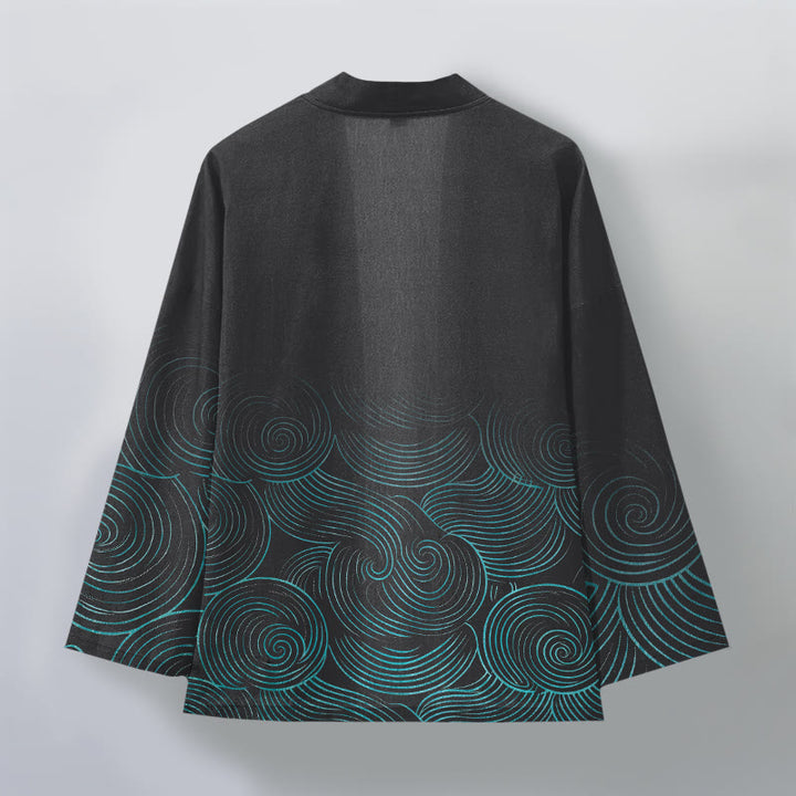 Buddha Stones Kimono de hombre con estampado de círculos ondulados de algodón y frente abierto - image 11