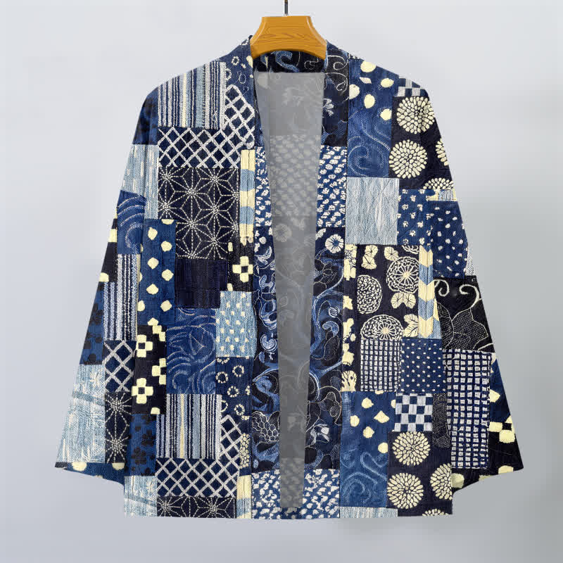 Buddha Stones Kimono de hombre de algodón con estampado floral vintage y frente abierto. - image 1