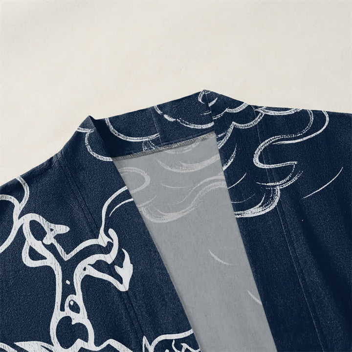 Buddha Stones Kimono de algodón con estampado tradicional de dragón y nube, abertura frontal, para hombre. - image 3