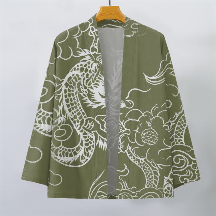 Buddha Stones Kimono de algodón con estampado tradicional de dragón y nube, abertura frontal, para hombre. - image 10
