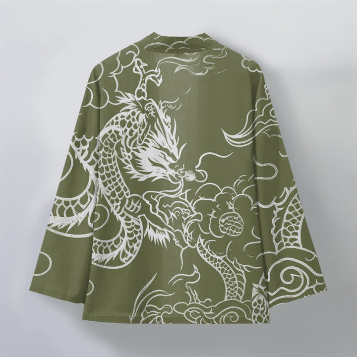 Buddha Stones Kimono de algodón con estampado tradicional de dragón y nube, abertura frontal, para hombre. - image 11